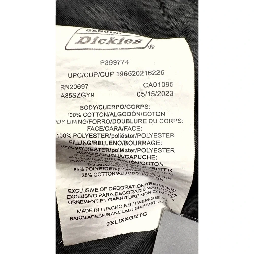 Dickies Men's Gray Lined Full Zip And Button Heavy Work Jacket Size 2XL Hooded